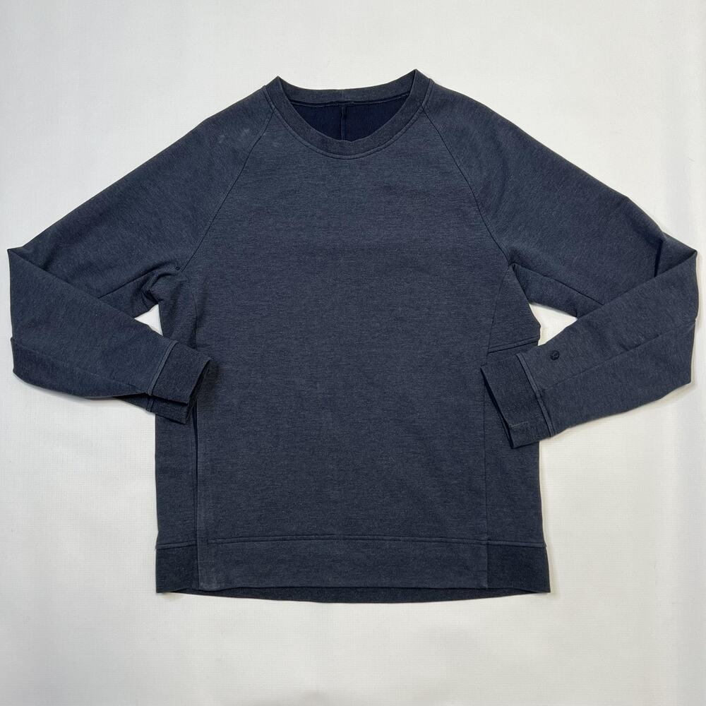 Lululemon Sweater Mens Medium Blue City Sweat Crew Pullover Hidden Zip Pocket